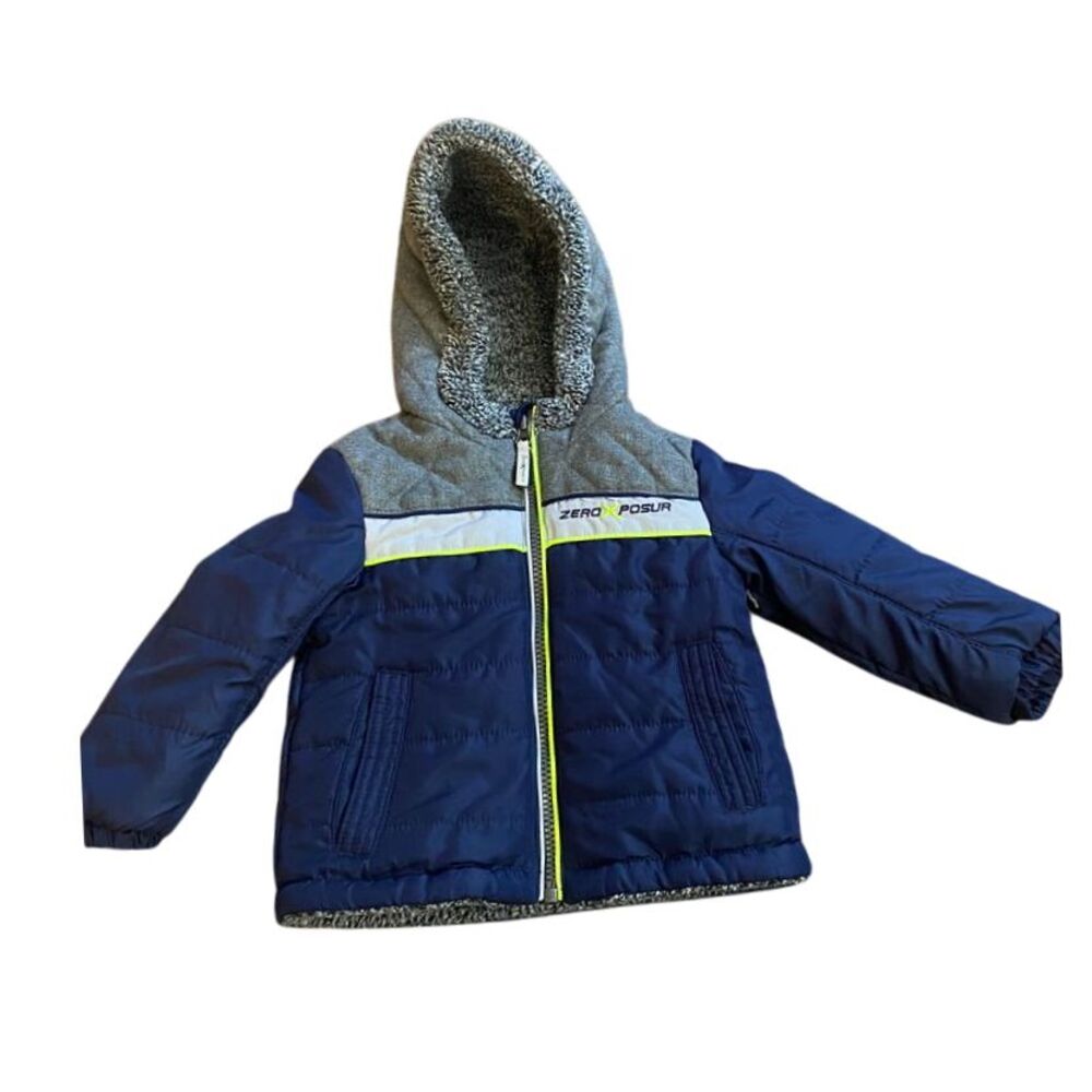 Zero Xposur Kids Winter Puffer Jacket Blue Gray Sherpa‎ Lined Hooded Coat 18M